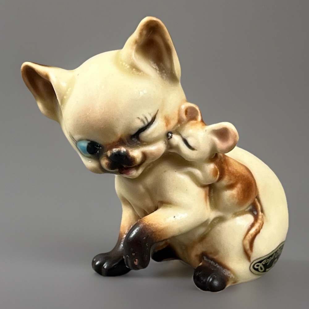 Vtg Siamese Kitten & Mouse Love Figurine Japan Josef Originals Kitty Cat